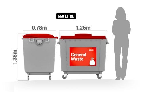 660 Litre General Waste Bin Collection Service 4 Wheeled Plastic Bin